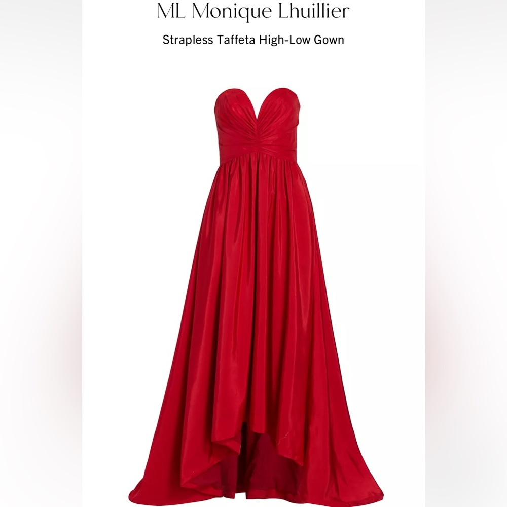 Monique Lhuillier Strapless Taffeta High Low Gown Carnelian